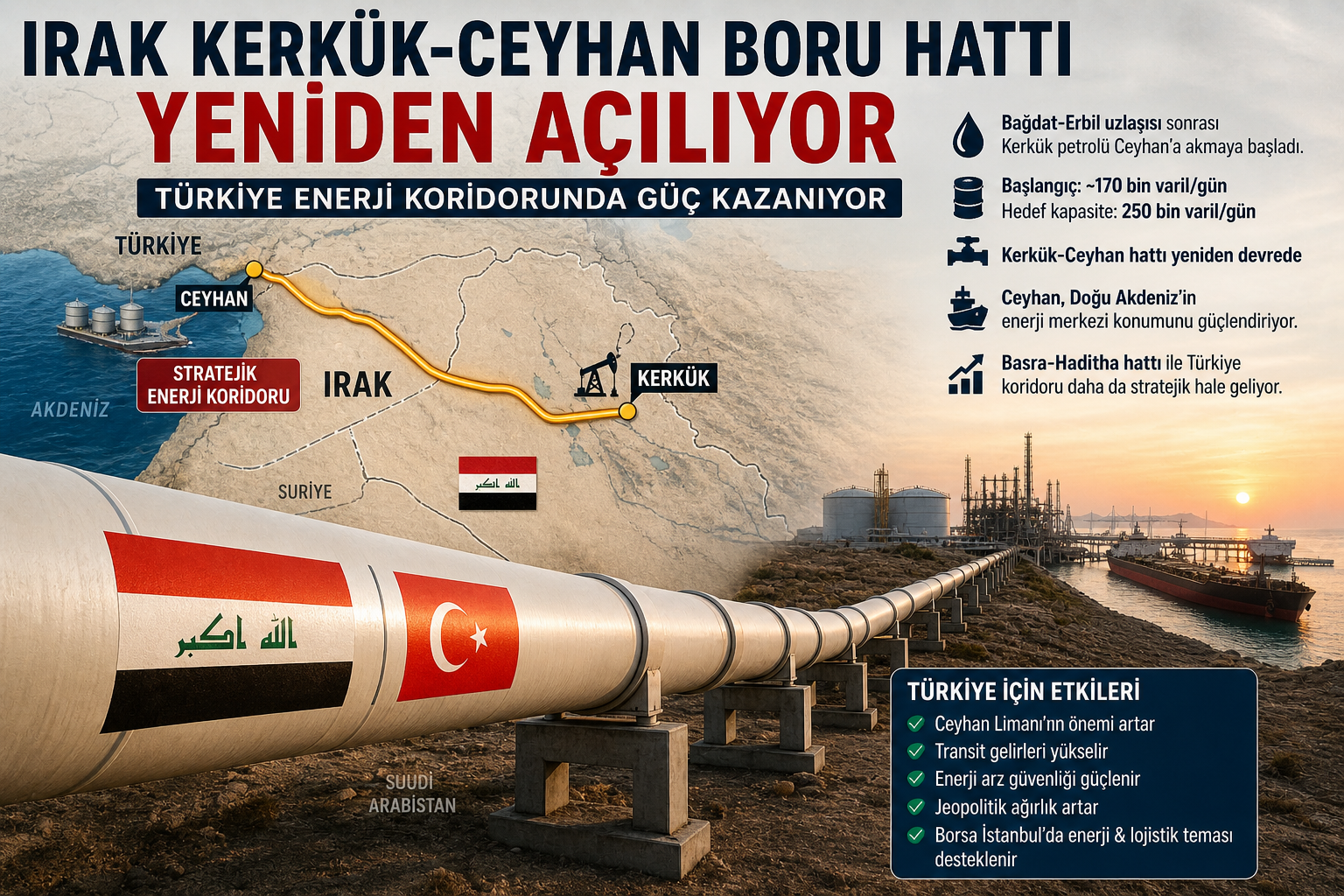 Irak Kerkük Ceyhan petrol boru hattı Türkiye Ceyhan Limanı enerji koridoru