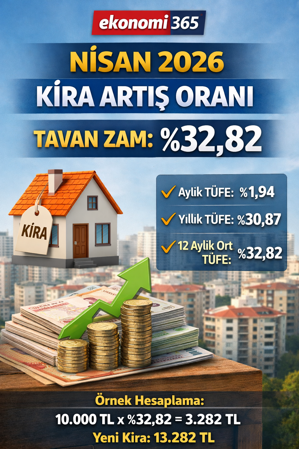 Nisan 2026 kira artış oranı: 12 aylık TÜFE ortalaması %32,82