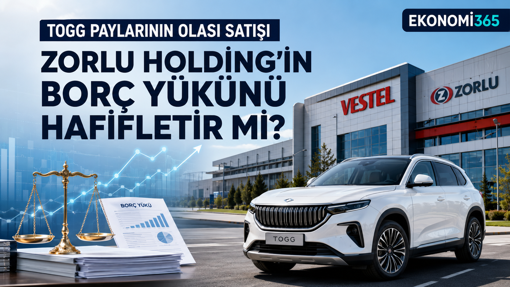 TOGG otomobili, Vestel ve Zorlu Holding’in borç yükünü gösteren Ekonomi365 analiz görseli