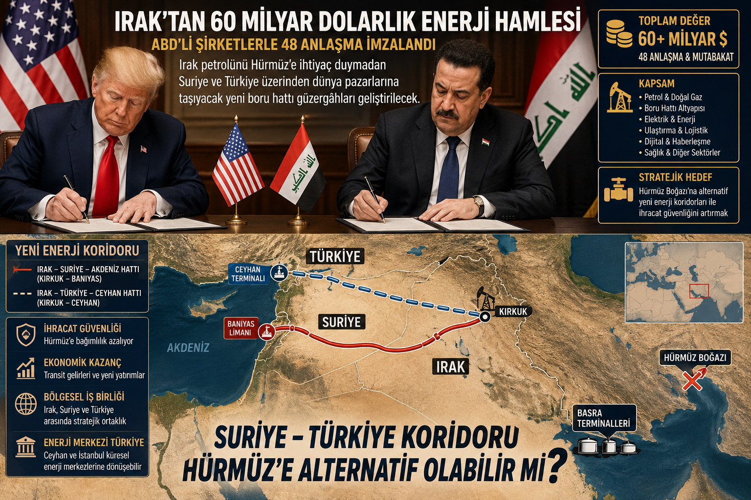 Irak Suriye Türkiye enerji koridoru Hürmüz Boğazı alternatifi petrol boru hattı Ceyhan ve Baniyas